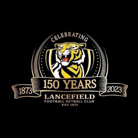 Lancefield Football Netball Club 150th anniversary crest — the Tigers
